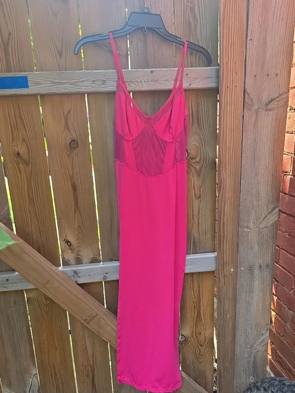 Women's Hot Pink Slip Dress - Sheer Bodice Nightwear